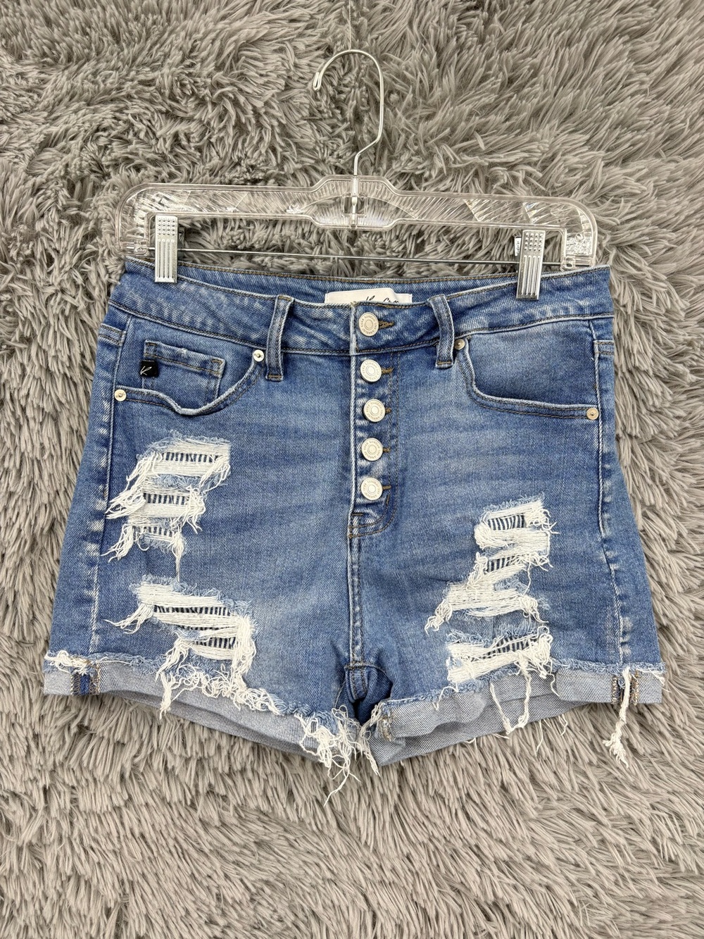Kancan Denim Shorts Womens 27 High Rise Button Fly Distressed Estilo Blue
